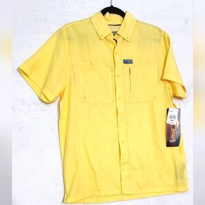 X-Caster By Tallwoods Outdoor Fishing Shirt Button Down‎ Vented Mens M Yellow